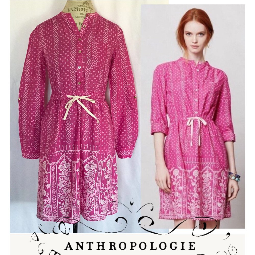 Anthropologie Pink Anila Shirtdress By Meadow Rue Short Casual Dress